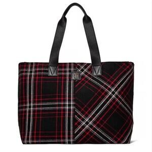 Victoria's Secret Limited Edition Black & Red Plaid Tote Bag - Holiday Gift Bag